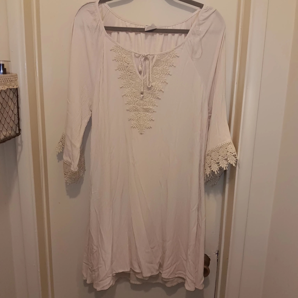 Naif Boho Shift Dress Crinkle Rayon Crocket Lace Cottage Festival Western Large